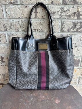Tommy Hilfiger America Classic Shoulder Tote Bag Handbag Black Monogram